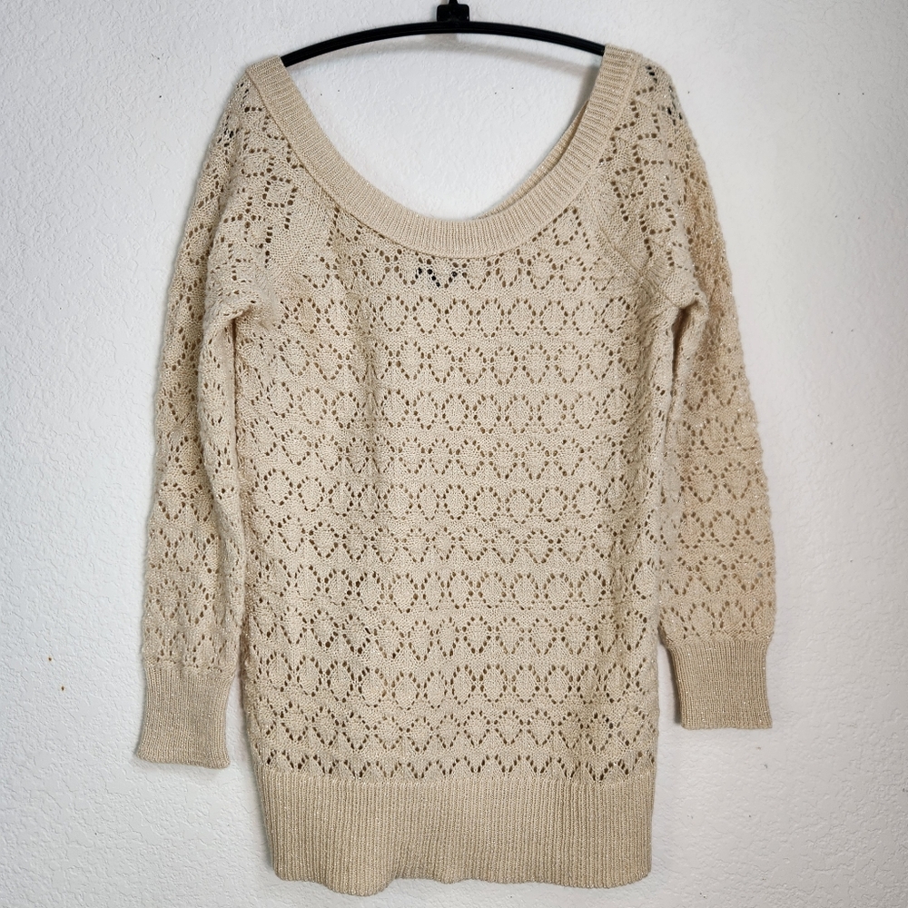 American Eagle Outfitters Cream Off-the-Shoulder Wool Blend Sweater, Size S